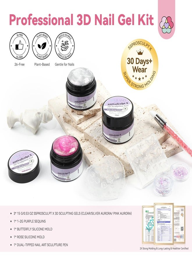 SAVILAND Solid Builder Nail Gel Kit: 3 Colors Non-Sticky 3D Sculpting Gel for Nail Art with Silicone Molds and Carving Pen for 3D Flower Nails and Extension, Sculpture Hard Gels for Home DIY Salon Use - Image 2